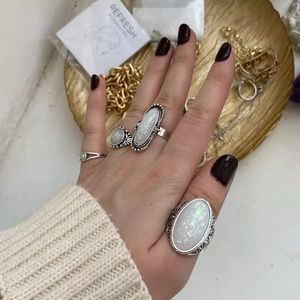 Anthropologie Silver Set Opal Patina Silver Theme Ring